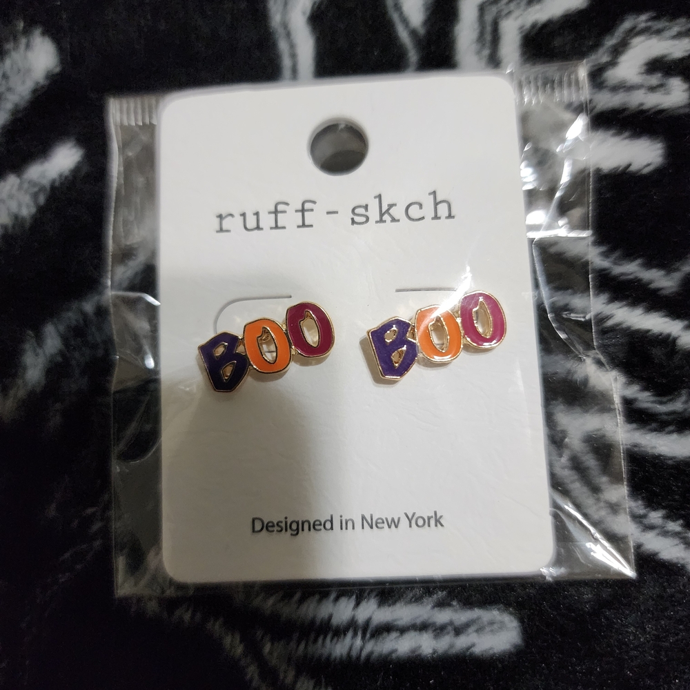 Ruff-skch Halloween Boo Earrings - Purple and Orange